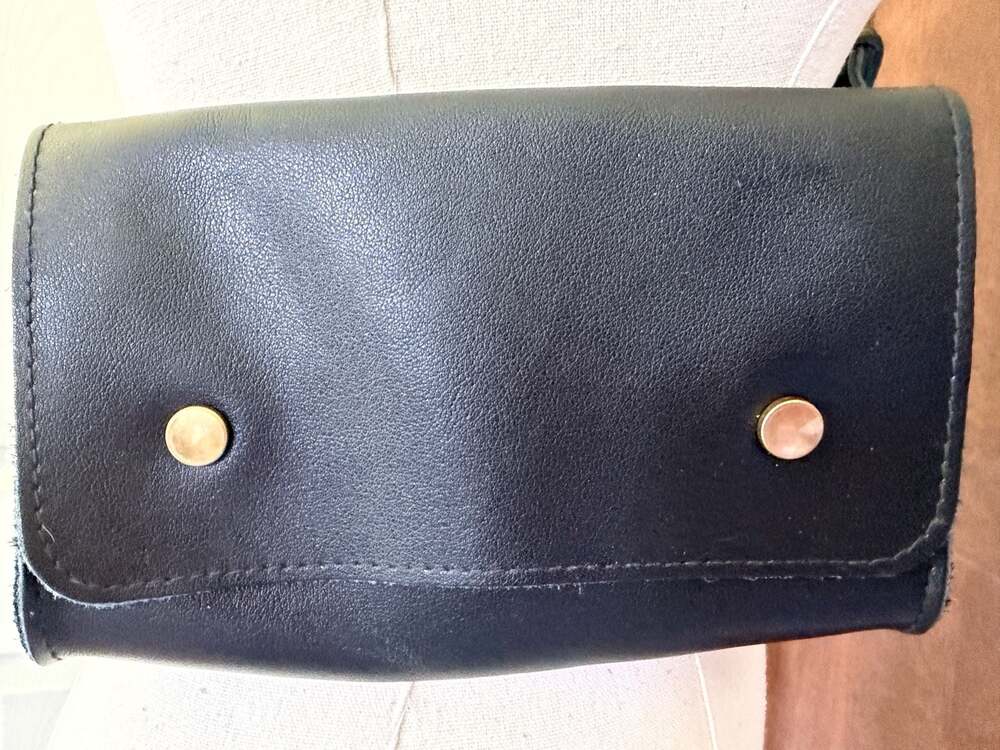 Gigi Pip Black Leather Belt Sling Bag with Gold Hardware - Picture 2 of 15